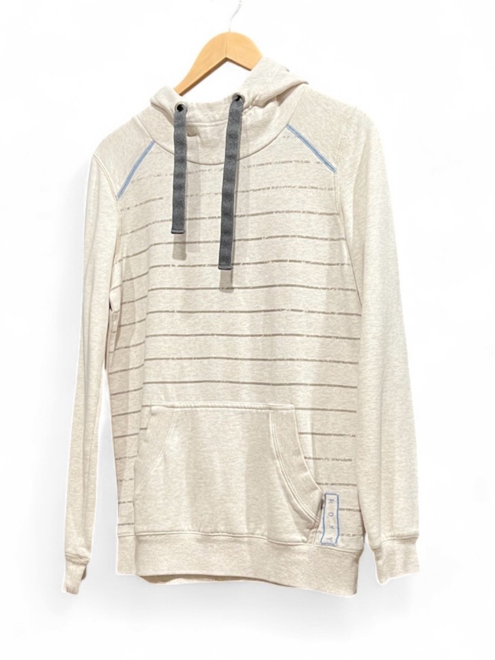 Roxy Cream Striped Hooded Pullover with Dark Drawcords